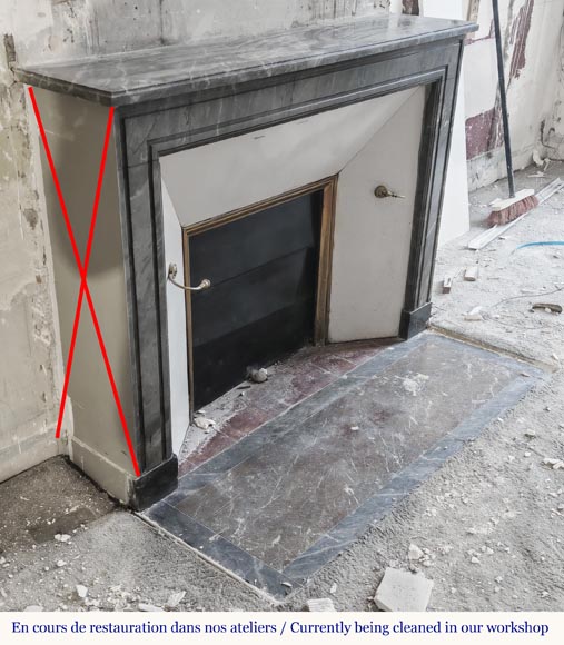 Louis XVI period fireplace in blue turquin marble, with molding decoration Louis XVI period fireplace in blue turquin marble, with molding decoration-2