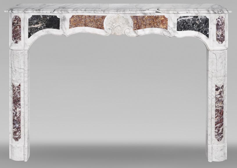 Provençal-style fireplace in veined Carrara marble and colored marble-0