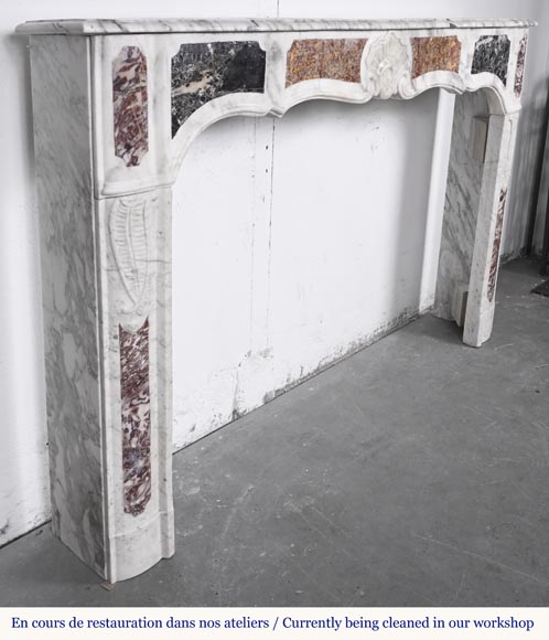 Provençal-style fireplace in veined Carrara marble and colored marble-3