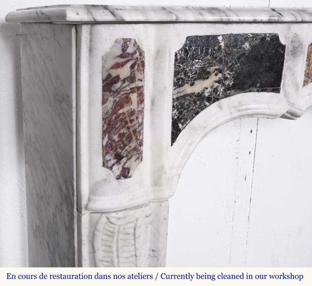 Provençal-style fireplace in veined Carrara marble and colored marble-4
