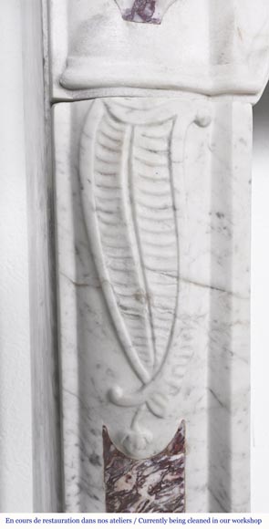 Provençal-style fireplace in veined Carrara marble and colored marble-5