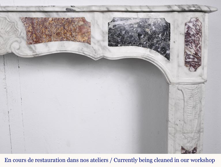 Provençal-style fireplace in veined Carrara marble and colored marble-8