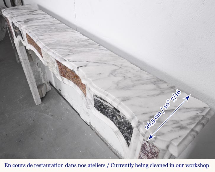 Provençal-style fireplace in veined Carrara marble and colored marble-10