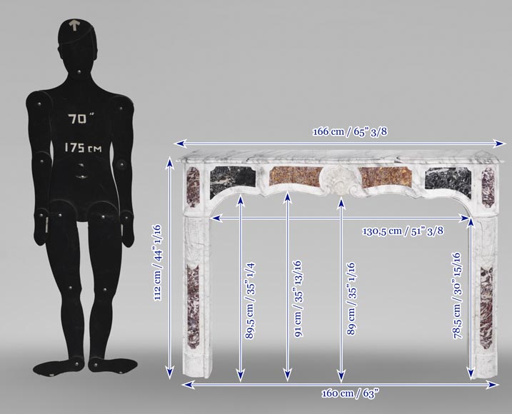 Provençal-style fireplace in veined Carrara marble and colored marble-11