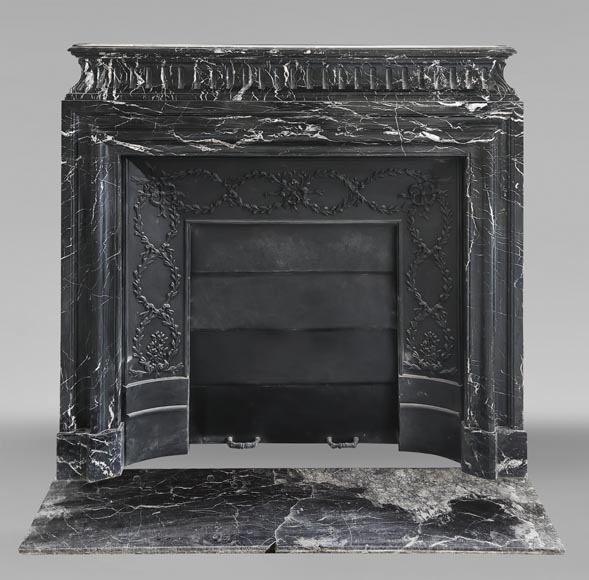 Louis XIV style fireplace with acroterion, in Marquina marble-0