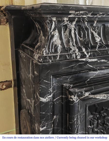 Louis XIV style fireplace with acroterion, in Marquina marble-3