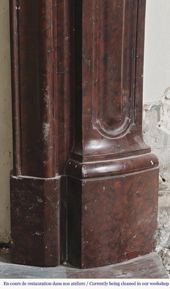 Louis XV style Pompadour model curved fireplace, in griotte marble Louis XV style Pompadour model curved fireplace, in griotte marble-8