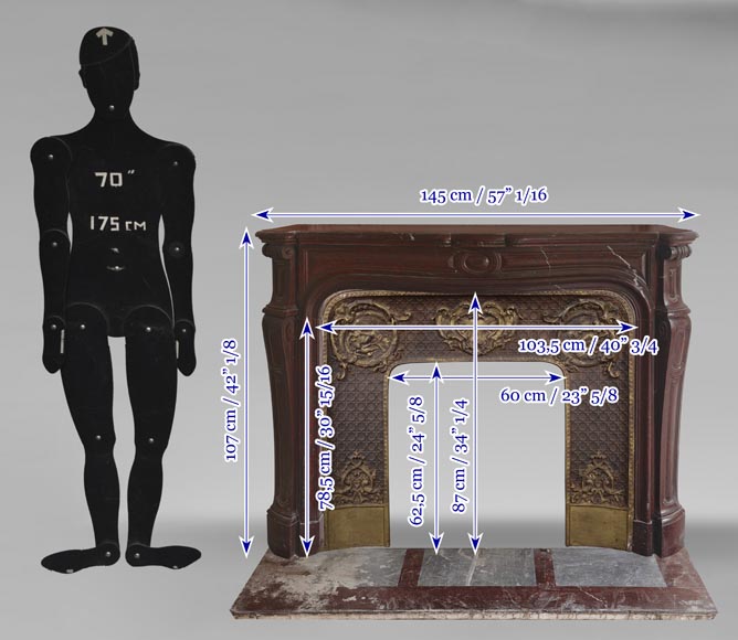 Louis XV style Pompadour model curved fireplace, in griotte marble Louis XV style Pompadour model curved fireplace, in griotte marble-11