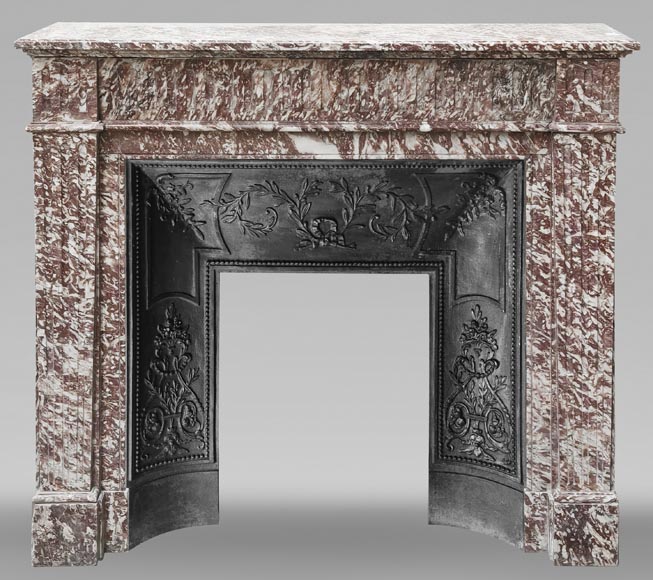 Louis XVI style fireplace decorated with fluting in pink marble Louis XVI style fireplace decorated with fluting in pink marble-0