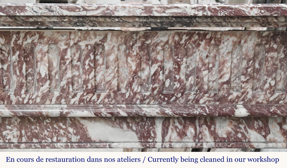 Louis XVI style fireplace decorated with fluting in pink marble Louis XVI style fireplace decorated with fluting in pink marble-1