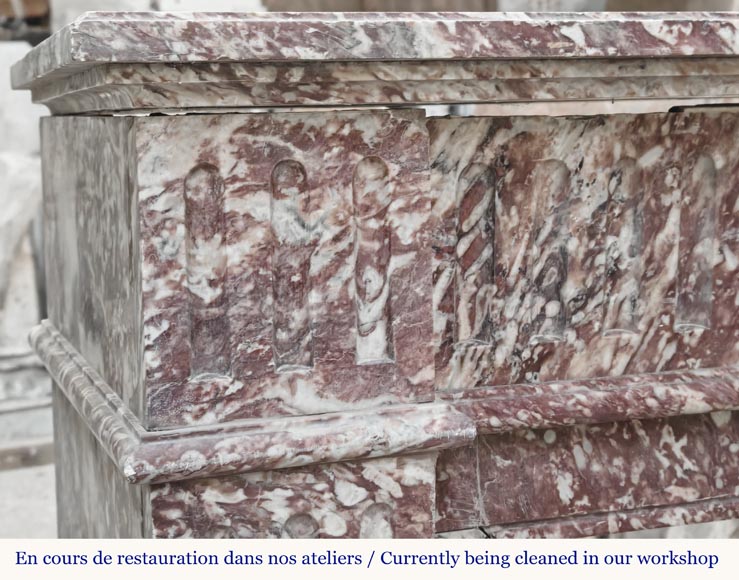 Louis XVI style fireplace decorated with fluting in pink marble Louis XVI style fireplace decorated with fluting in pink marble-3