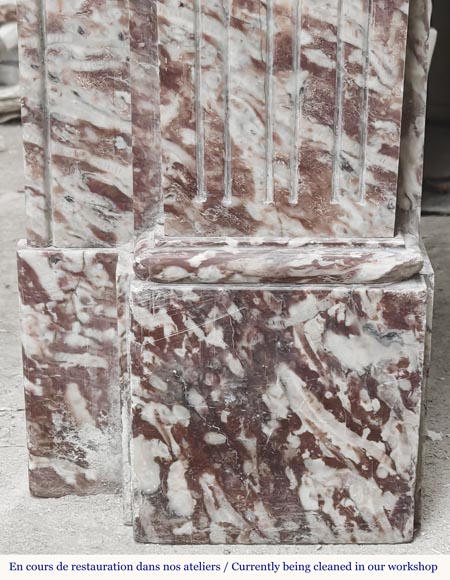 Louis XVI style fireplace decorated with fluting in pink marble Louis XVI style fireplace decorated with fluting in pink marble-7