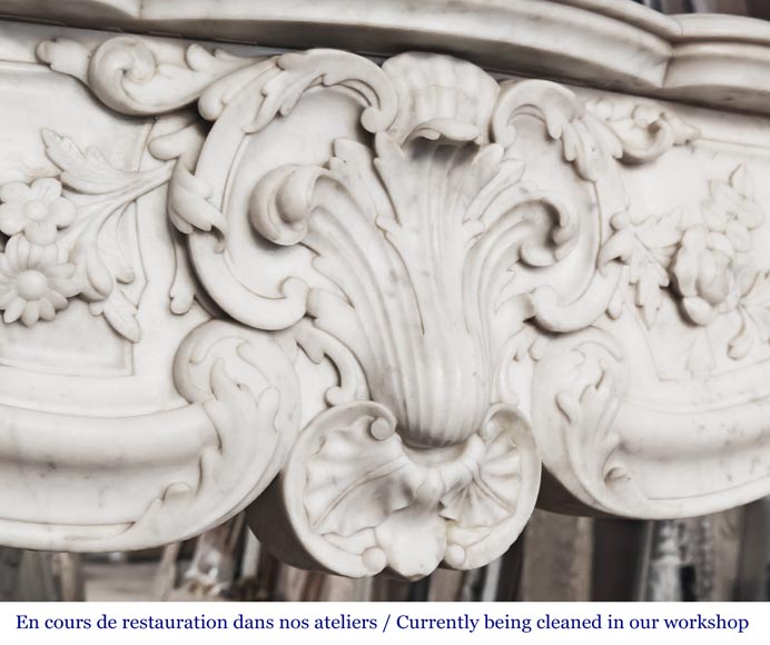 Highly sculpted Louis XV style fireplace in Carrara marble-2