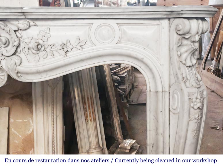 Highly sculpted Louis XV style fireplace in Carrara marble-11