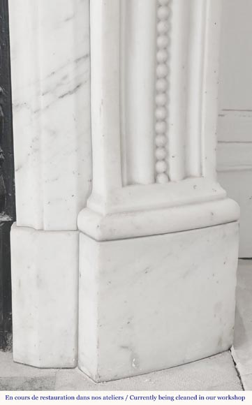 Curved Louis XVI style fireplace with beaded decoration, in semi-statuary marble. Curved Louis XVI style fireplace with beaded decoration, in semi-statuary marble.-10