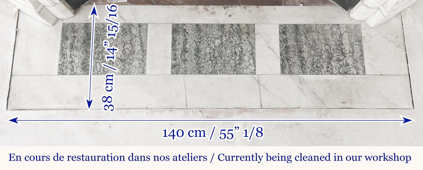 Curved Louis XVI style fireplace with beaded decoration, in semi-statuary marble. Curved Louis XVI style fireplace with beaded decoration, in semi-statuary marble.-12