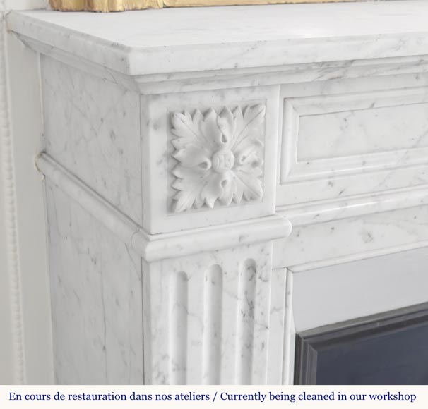 Louis XVI style fireplace with molded decoration, in Carrara marble-3
