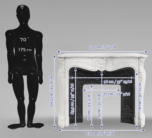 Louis XV style fireplace in Carrara marble, decorated with three shells Louis XV style fireplace in Carrara marble, decorated with three shells-10
