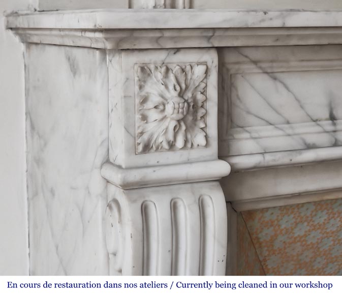 Louis XVI style fireplace in semi-statuary marble, decorated with a sunflower Louis XVI style fireplace in semi-statuary marble, decorated with a sunflower-3