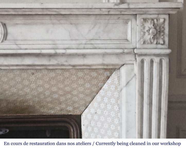 Louis XVI style fireplace in semi-statuary marble, decorated with a sunflower Louis XVI style fireplace in semi-statuary marble, decorated with a sunflower-6