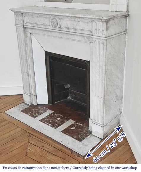 Louis XVI style fireplace adorned with a sunflower, in Carrara marble-5