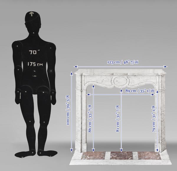 Louis XV style Pompadour model fireplace in Carrara marble-10