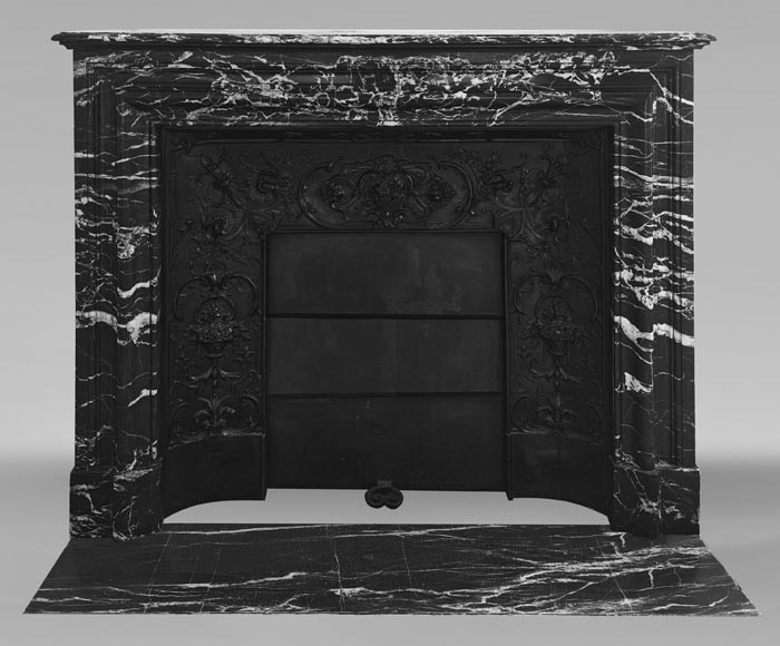 Louis XIV style fireplace in highly veined black Marquina marble-0