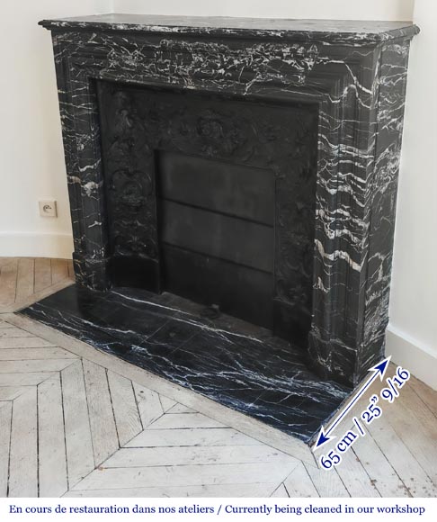 Louis XIV style fireplace in highly veined black Marquina marble-5