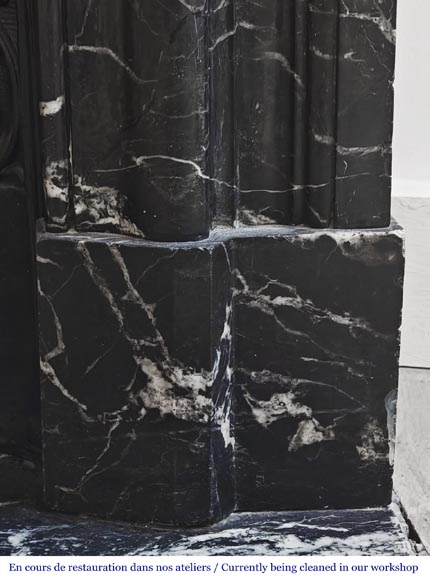 Louis XIV style fireplace in highly veined black Marquina marble-7