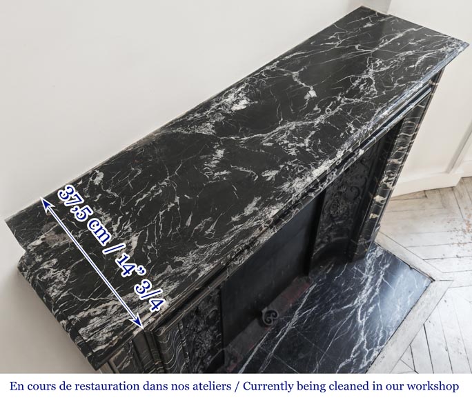 Louis XIV style fireplace in highly veined black Marquina marble-11