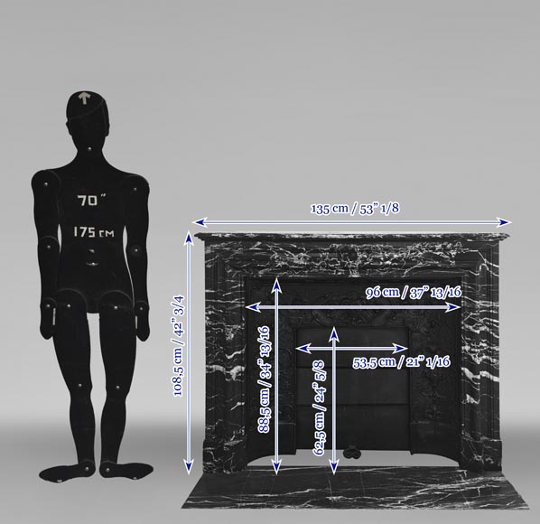 Louis XIV style fireplace in highly veined black Marquina marble-12