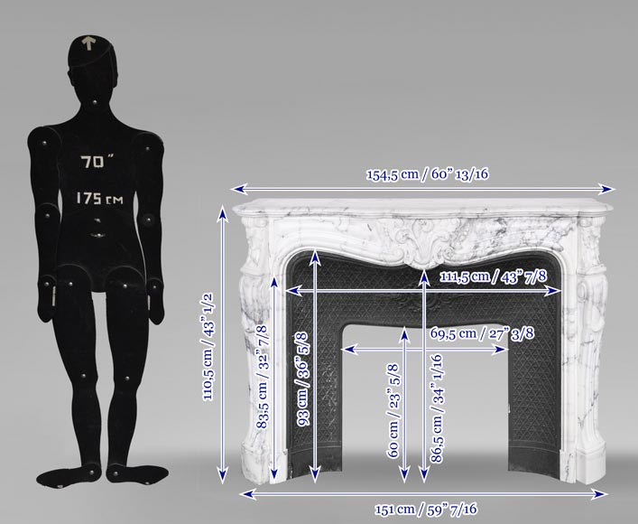 Louis XV style fireplace in Arabescato marble, decorated with an asymmetrical palmette Louis XV style fireplace in Arabescato marble, decorated with an asymmetrical palmette-13