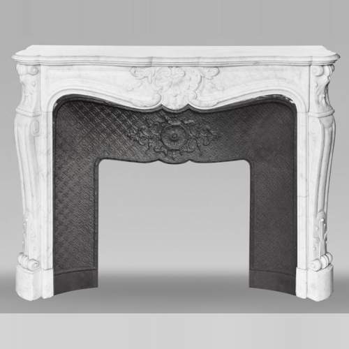 Louis XV style shell-shaped fireplace, in Carrara marble