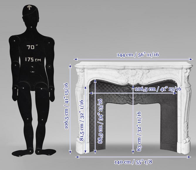 Louis XV style shell-shaped fireplace, in Carrara marble Louis XV style shell-shaped fireplace, in Carrara marble-11