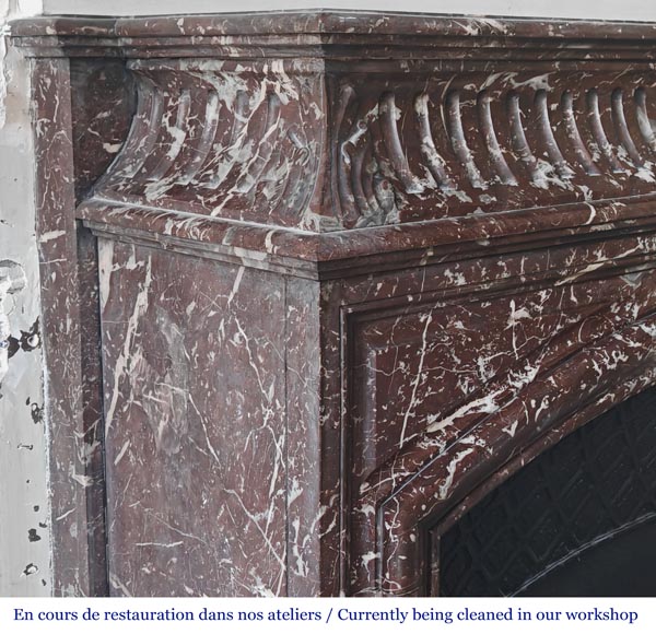 Louis XVI style fireplace with acroterion in Northern Red marble Louis XVI style fireplace with acroterion in Northern Red marble-3