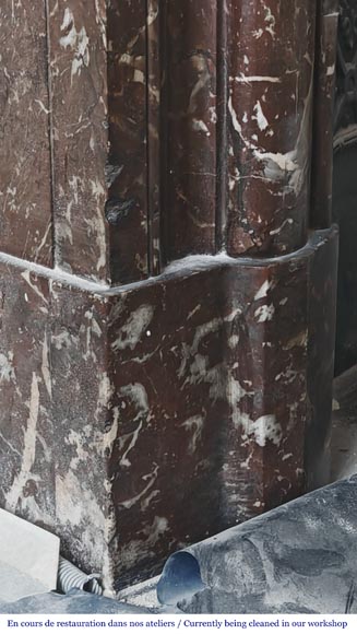 Louis XVI style fireplace with acroterion in Northern Red marble Louis XVI style fireplace with acroterion in Northern Red marble-4