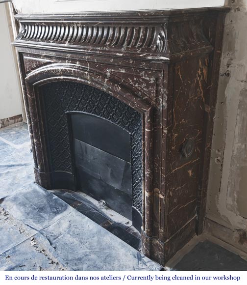 Louis XVI style fireplace with acroterion in Northern Red marble Louis XVI style fireplace with acroterion in Northern Red marble-5