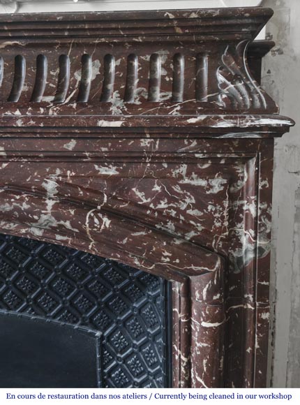 Louis XVI style fireplace with acroterion in Northern Red marble Louis XVI style fireplace with acroterion in Northern Red marble-6