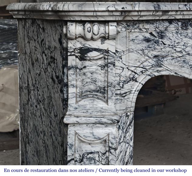 Louis XV style Pompadour model fireplace in blue floral marble-3