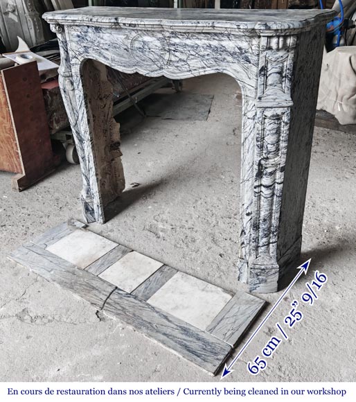 Louis XV style Pompadour model fireplace in blue floral marble-5