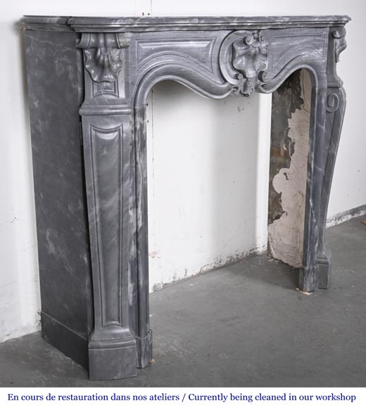 Small Louis XV style fireplace decorated with a shell, in blue Turquin marble-4