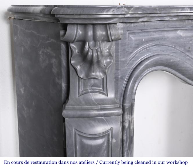 Small Louis XV style fireplace decorated with a shell, in blue Turquin marble-5