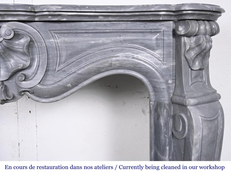 Small Louis XV style fireplace decorated with a shell, in blue Turquin marble-9