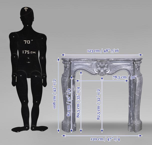 Small Louis XV style fireplace decorated with a shell, in blue Turquin marble-12