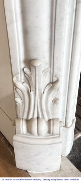 Louis XV style fireplace in Carrara marble, decorated with a shell-4