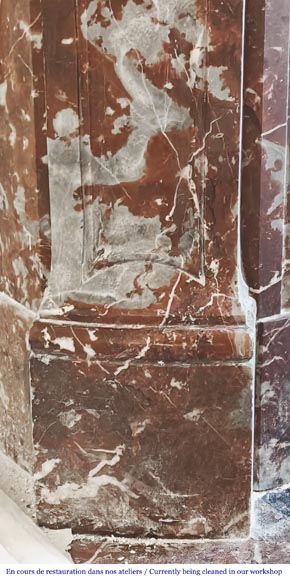 Louis XV style Pompadour model fireplace, in red northern marble-4