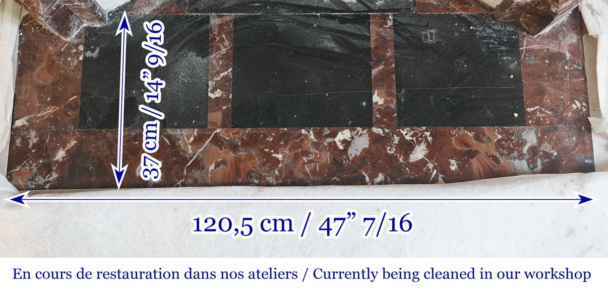 Louis XV style Pompadour model fireplace, in red northern marble-8