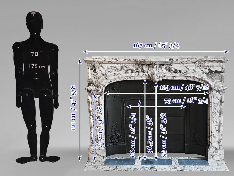 Important Regency-style fireplace adorned with a shell motif, in purple breccia marble-16