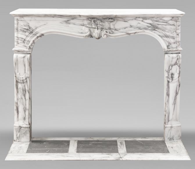 Louis XV style fireplace with asymmetrical palmette, in arabescato marble-0