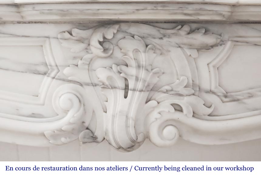 Louis XV style fireplace with asymmetrical palmette, in arabescato marble-1
